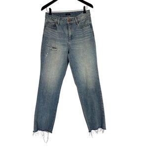 Express Straight Ankle High Rise Jeans Light Wash Distressed Raw Hem 8L 30X28
